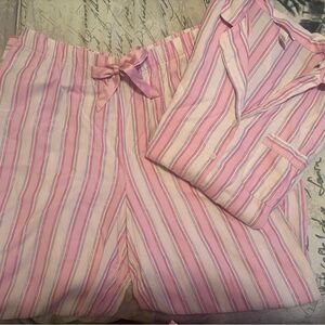 Victoria's Secret Pink and White Striped Flannel long pajama set